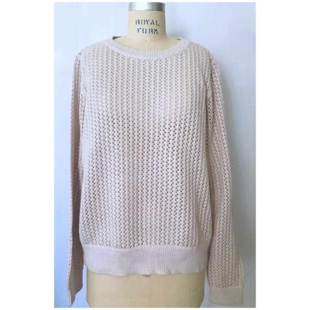 LOFT DUSTY MAUVE POINTELLE KNIT LONG SLEEVE SWEATER XL NWT